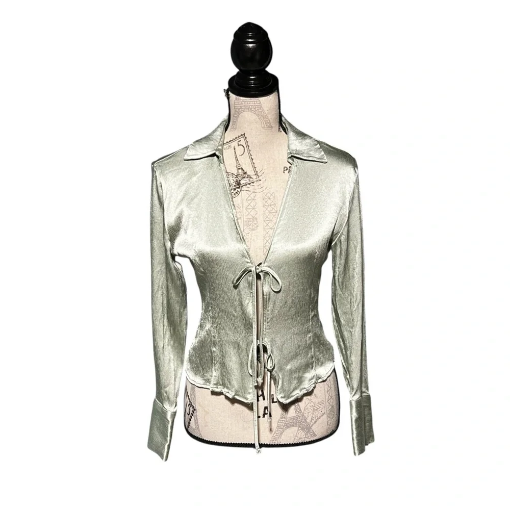 Zara Medium Light Green‎ Satin blouse - Picture 6 of 10